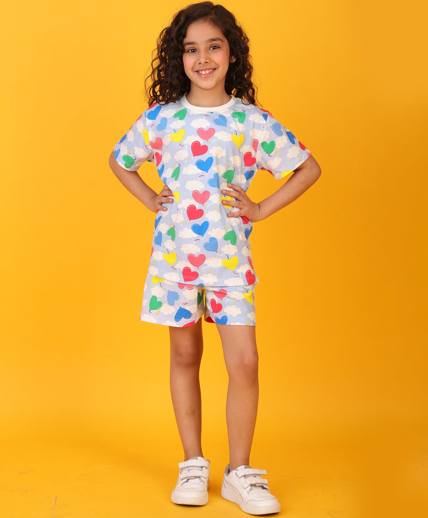 BALLOON HEART SKY T-SHIRT SHORTS SET - SKY