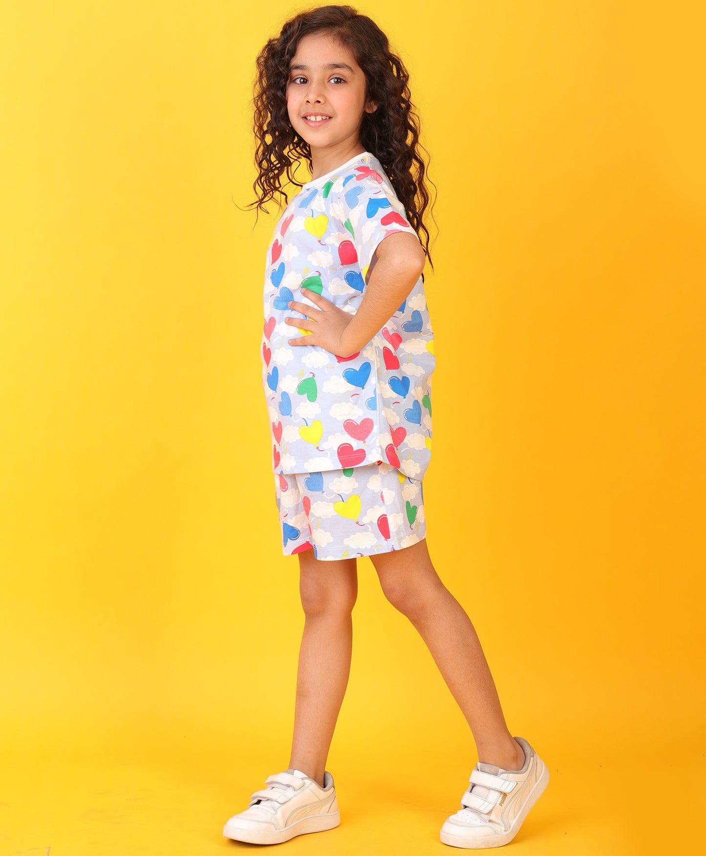 BALLOON HEART SKY T-SHIRT SHORTS SET - SKY