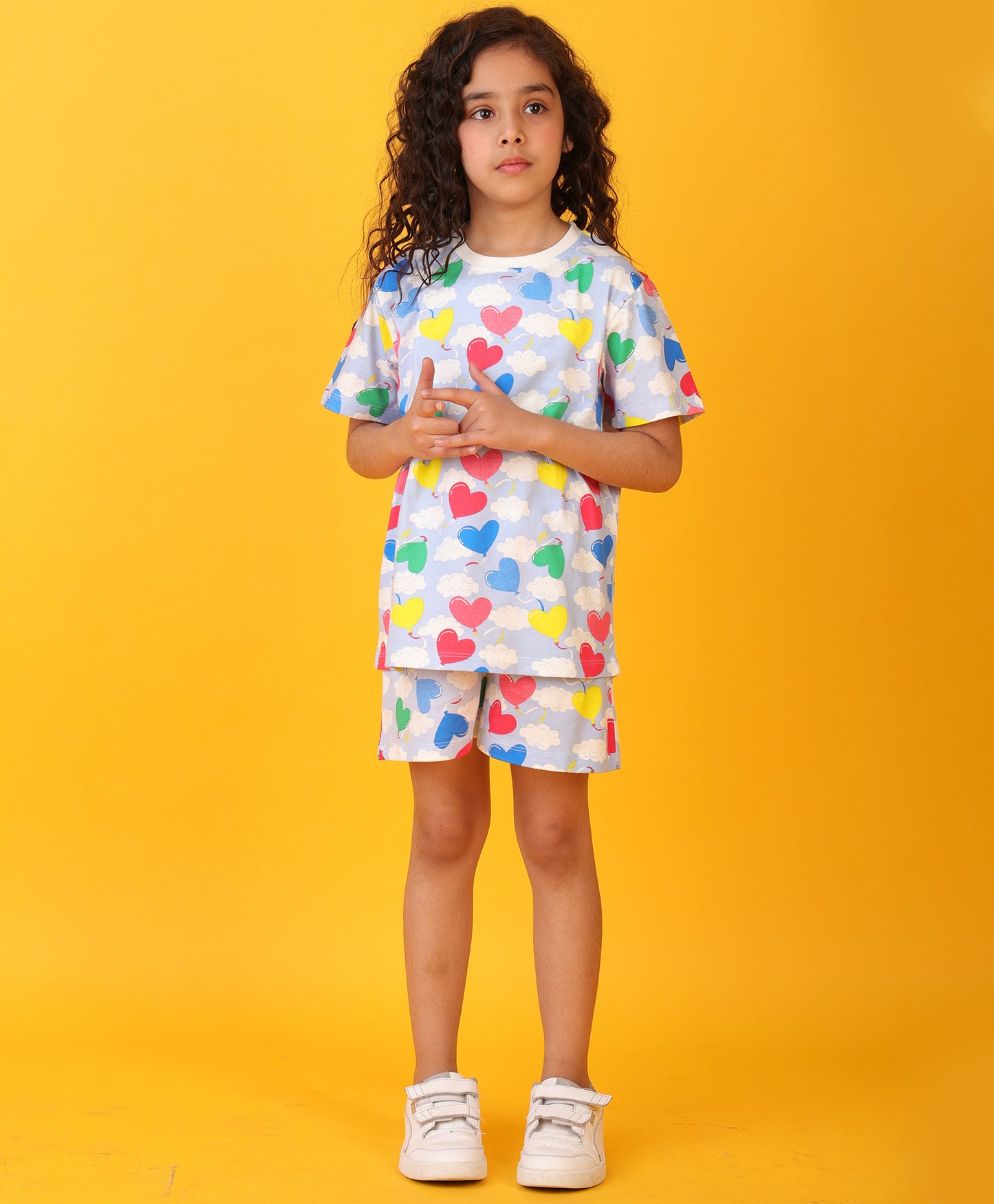 BALLOON HEART SKY T-SHIRT SHORTS SET - SKY