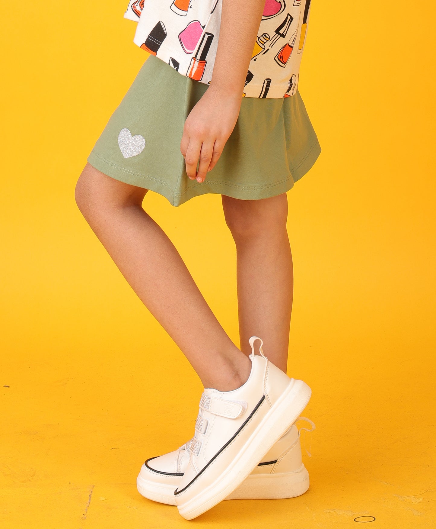 OLIVE SILVER HEART GIRLS SKIRT - OLIVE