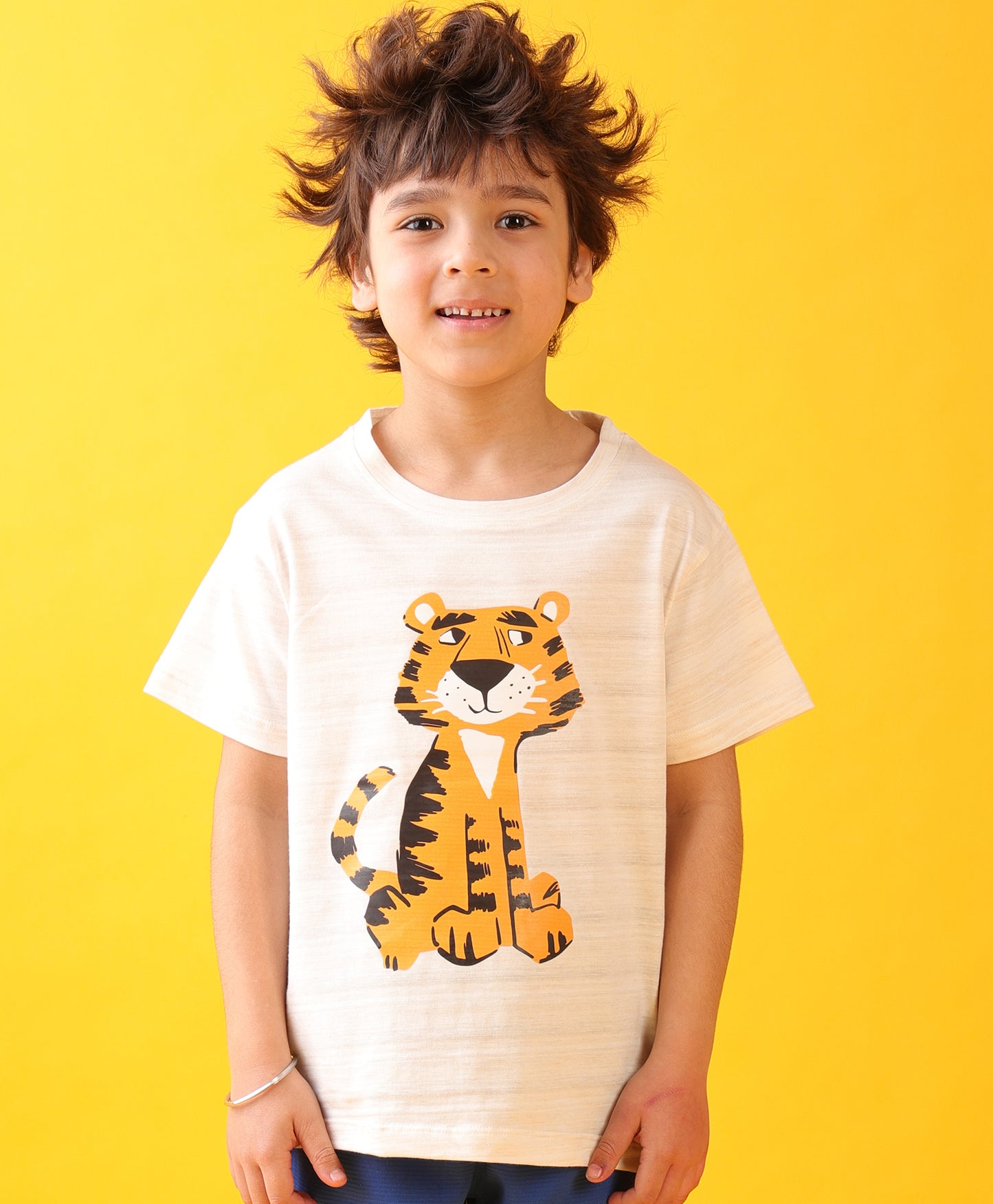 TIGER WHITE SHORT SLEEVE SUMMER BOYS T-SHIRT - WHITE