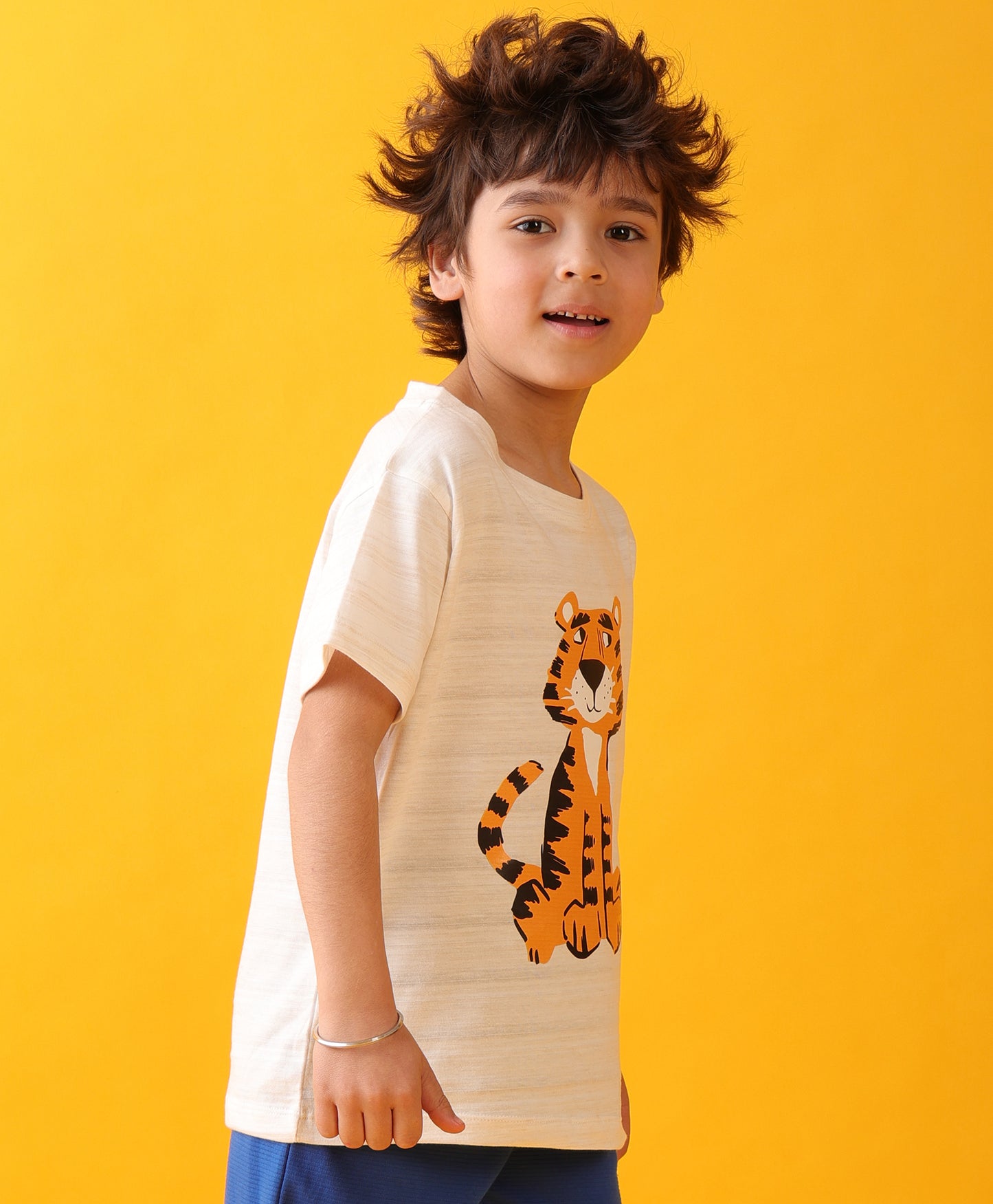 TIGER WHITE SHORT SLEEVE SUMMER BOYS T-SHIRT - WHITE