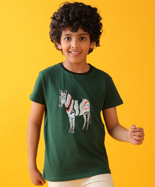 ZEBRA OLIVE SUMMER SHORT SLEEVE BOYS T-SHIRT - OLIVE