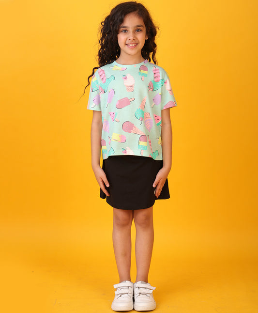 ICECREAM SUMMER BLACK GIRL SKIRT SET - WHITE/BLACK