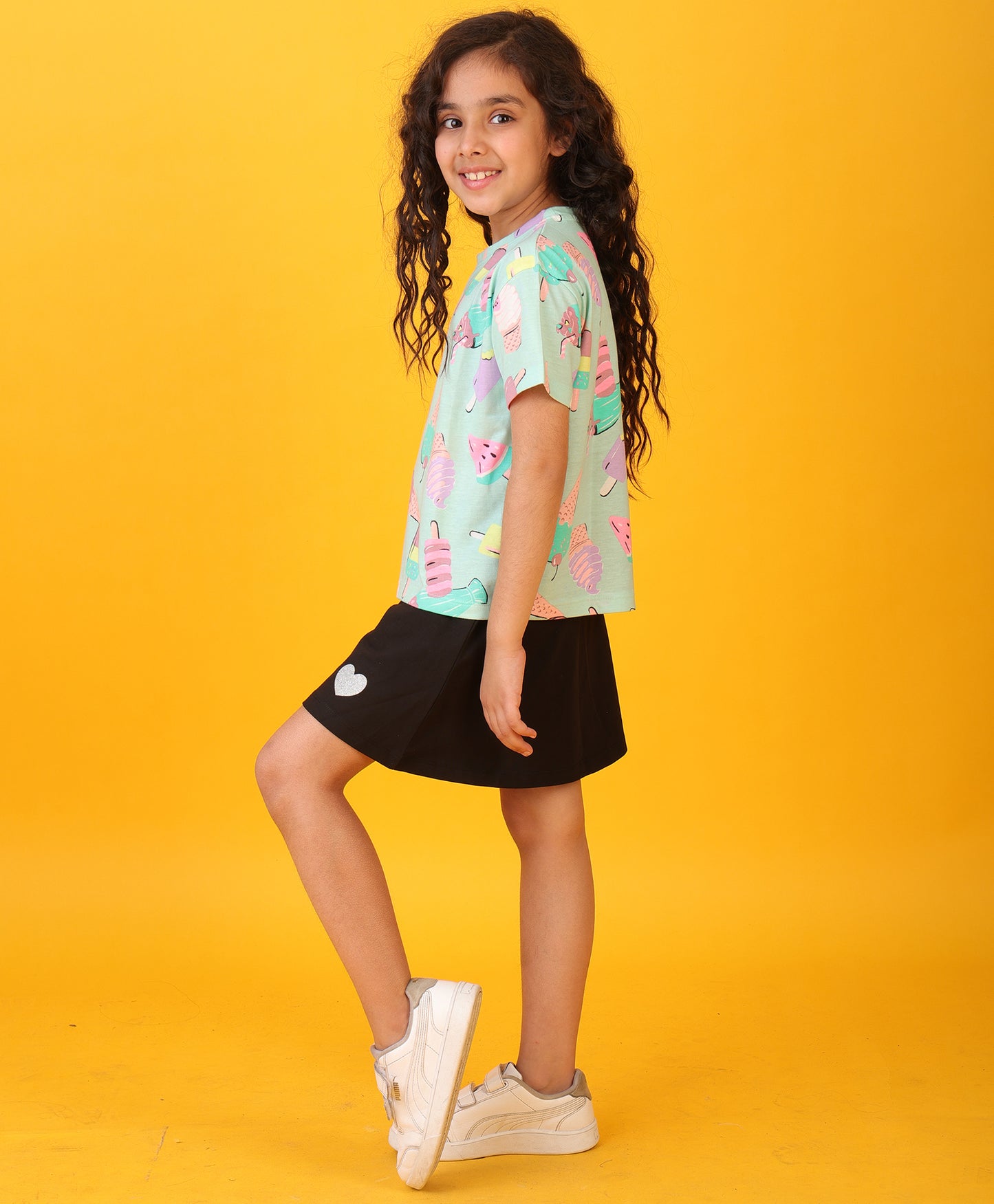 ICECREAM SUMMER BLACK GIRL SKIRT SET - WHITE/BLACK