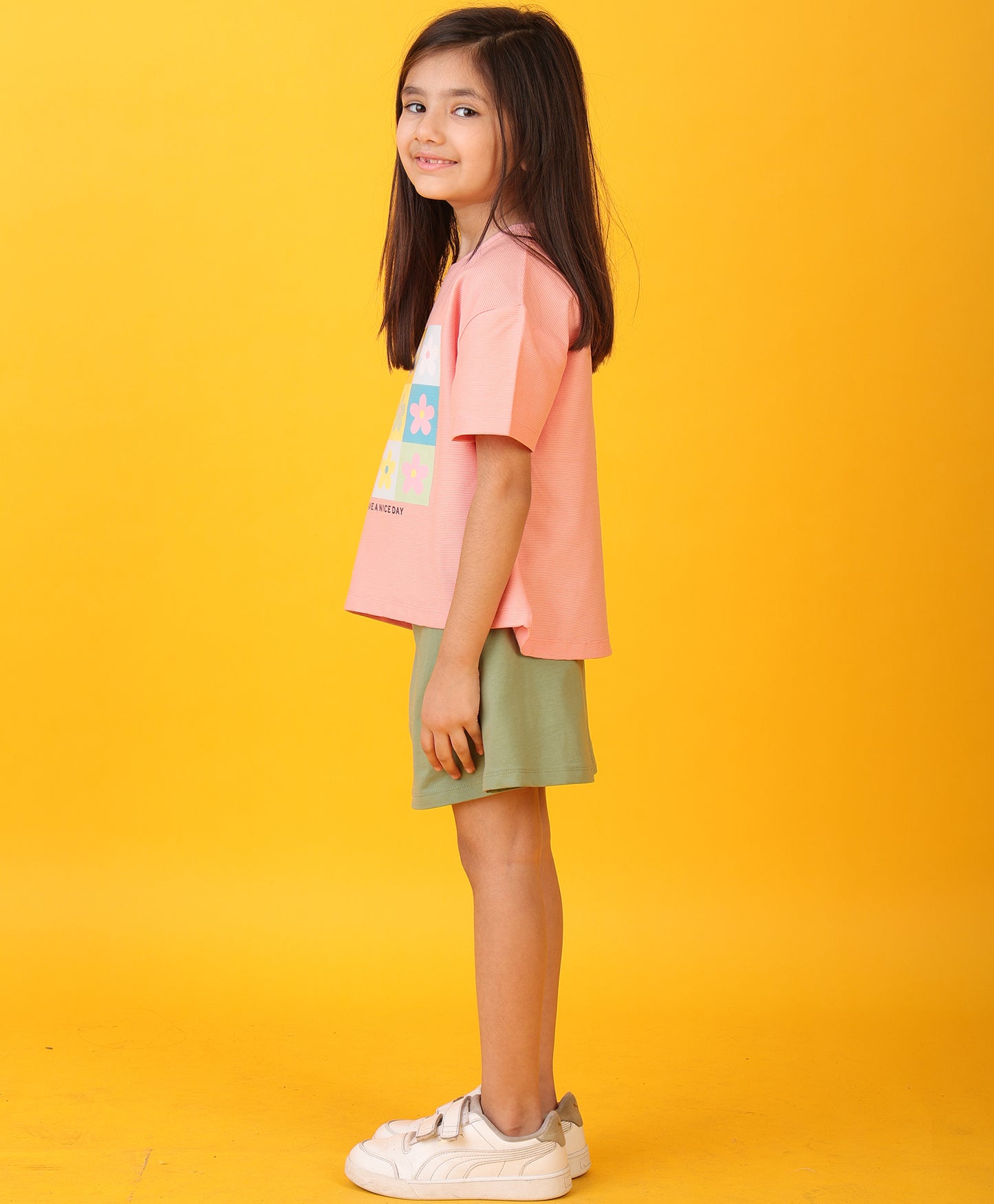 PEACH HAVE A NICE DAY OLIVE SKIRT SET - PEACH/OLIVE