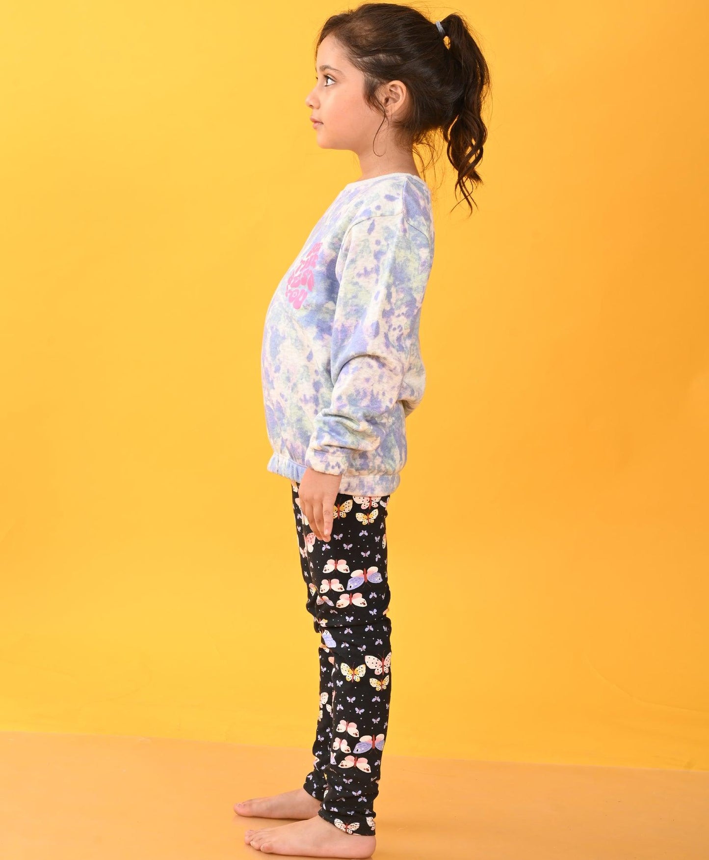 TIE DYE ECRU SWEATSHIRT BUTTERFLY LEGGINGS SET - ECRU / BLACK - Anthrilo 