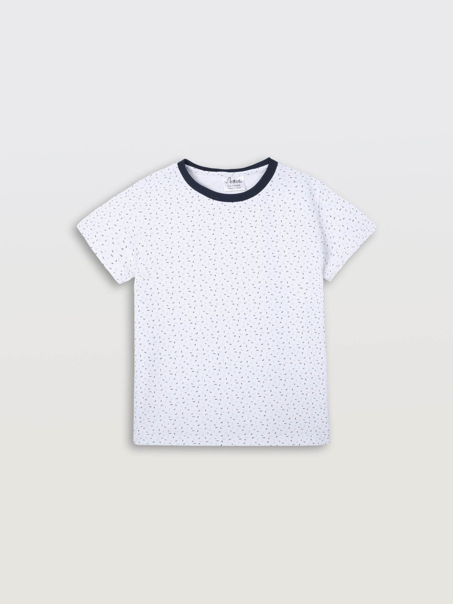 WHITE DOTTED NAVY RIB SHORT SLEEVE BOYS T-SHIRT - WHITE