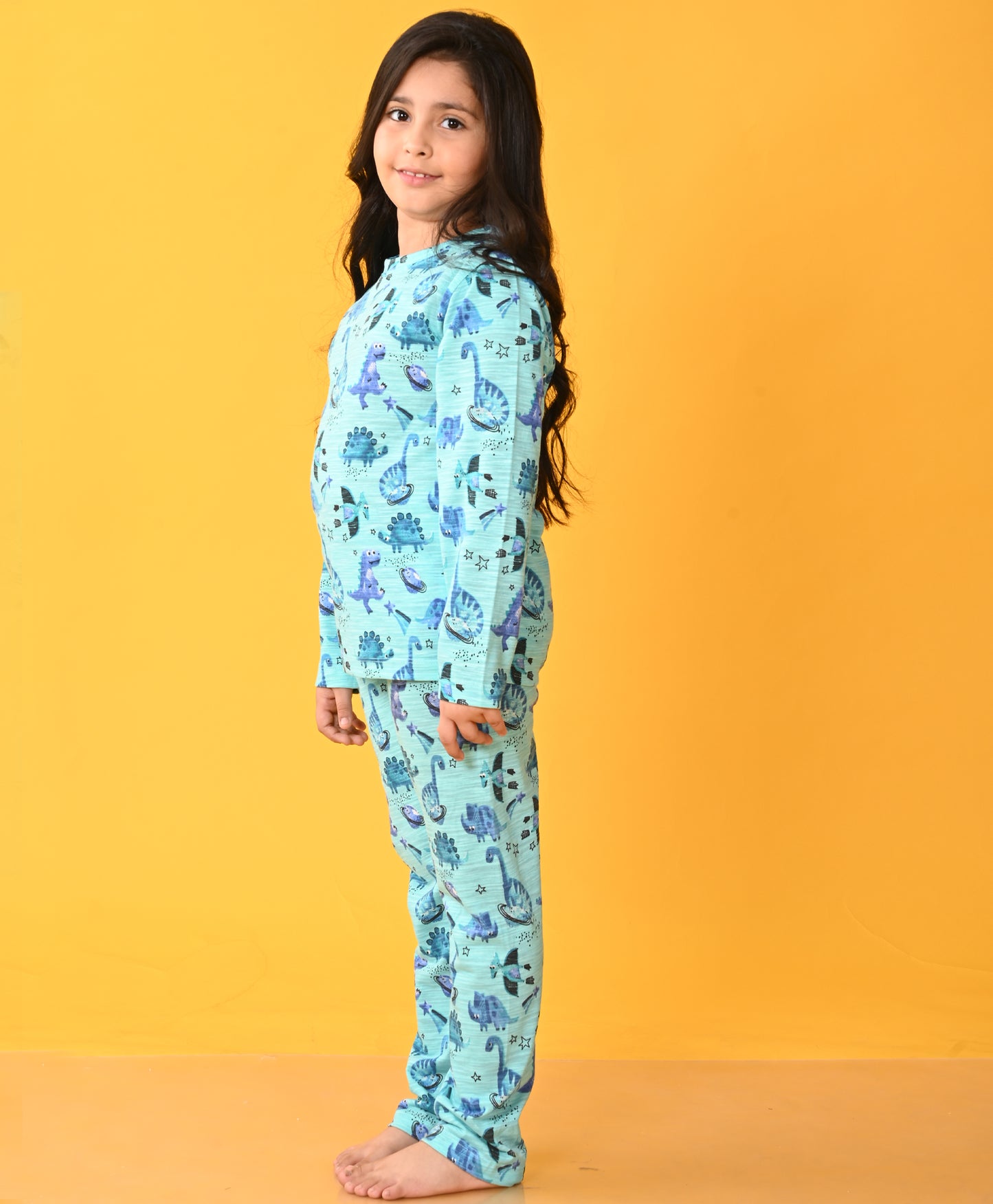 SPACE DISNOAUR GIRLS LONG SLEEVES PYJAMA SET D - AQUA