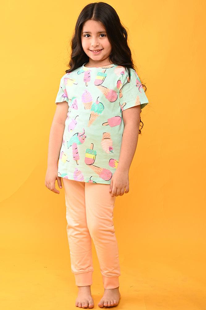 ICECREAM PEACH SUMMER JOGGER SET - AQUA / PEACH - Anthrilo India