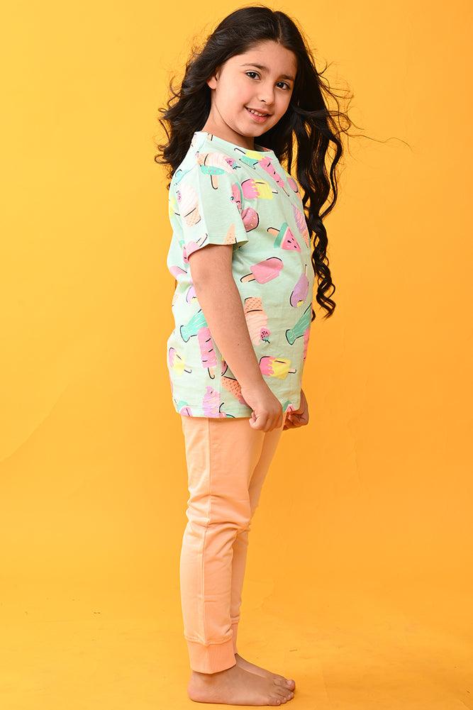 ICECREAM PEACH SUMMER JOGGER SET - AQUA / PEACH - Anthrilo India