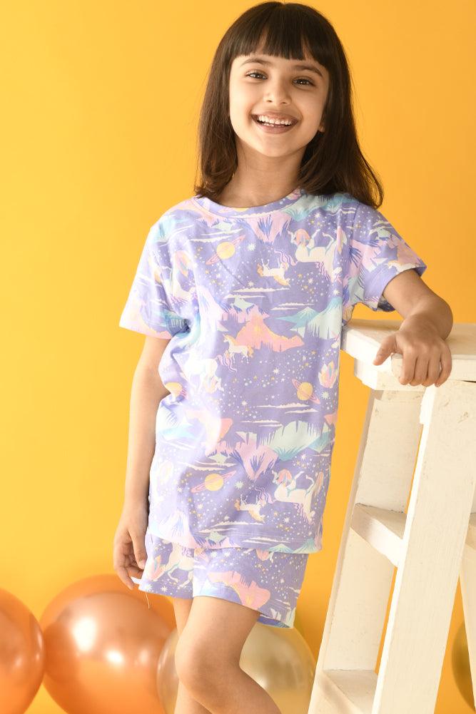 UNICORN SLEEPWEAR SHORTS SET - PURPLE - Anthrilo Design House