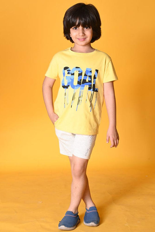 GOAL ECRU MEL. SHORTS SET- YELLOW/ECRU MEL. - Anthrilo India