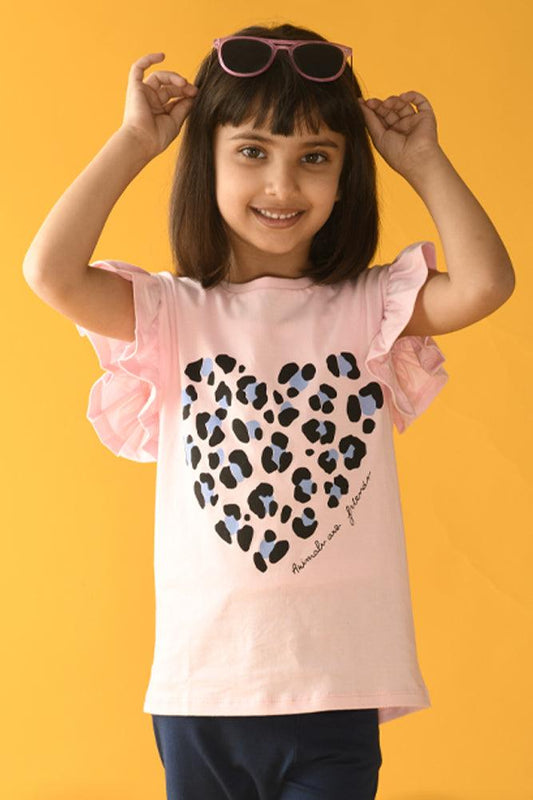 LEOPARD HEART SHORT SLEEVES T-SHIRT - PINK - Anthrilo Design House