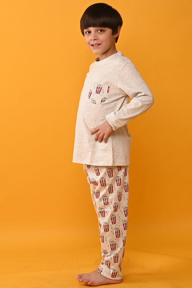 POPCORN BOYS PYJAMA SET - ECRU MELANGE - Anthrilo India