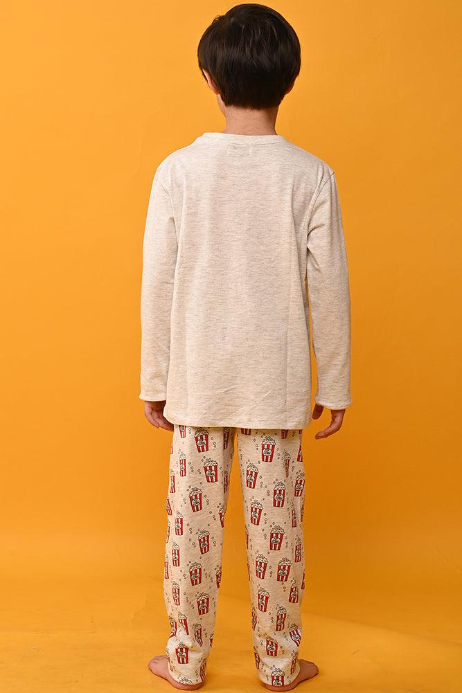 POPCORN BOYS PYJAMA SET - ECRU MELANGE - Anthrilo India