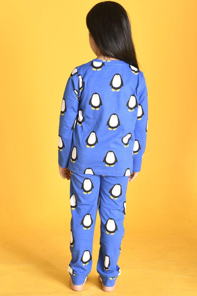 PENGUIN LONG SLEEVES GIRLS PYJAMA SET - BLUE - Anthrilo Design House