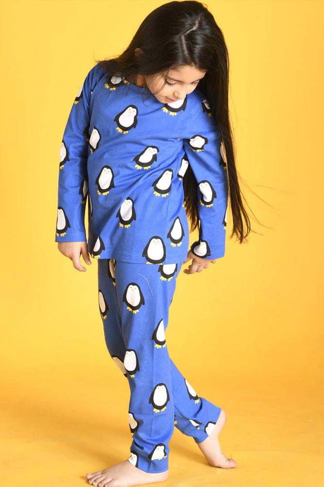 PENGUIN LONG SLEEVES GIRLS PYJAMA SET - BLUE - Anthrilo Design House