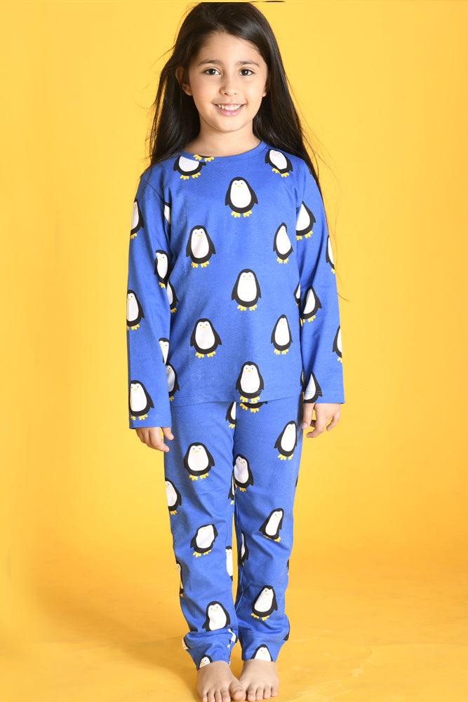 PENGUIN LONG SLEEVES GIRLS PYJAMA SET - BLUE - Anthrilo Design House