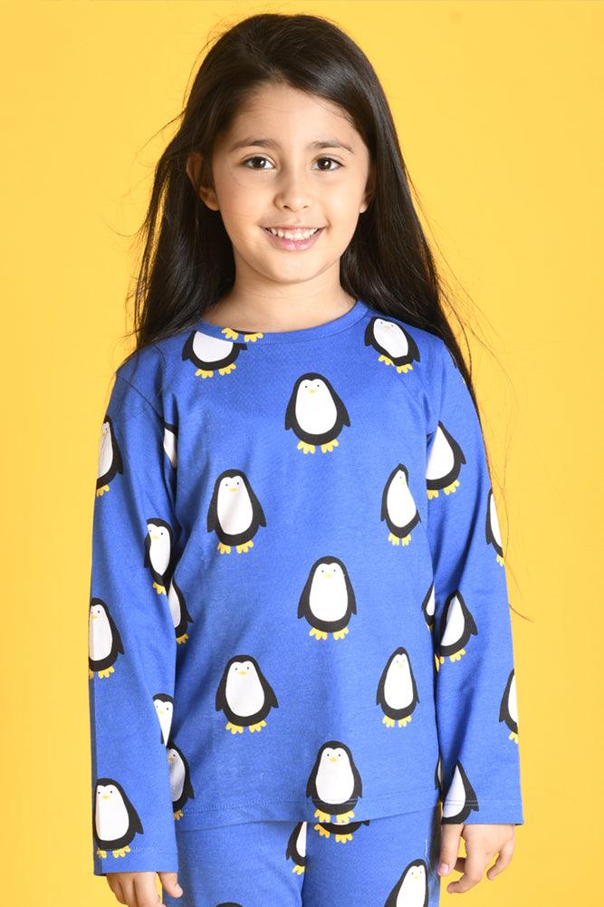 PENGUIN LONG SLEEVES GIRLS PYJAMA SET - BLUE - Anthrilo Design House