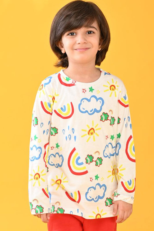 RAINBOW RAIN LONG SLEEVE T-SHIRT - OFF WHITE - Anthrilo Design House