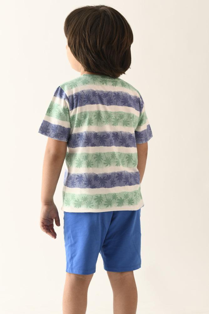 PALM TREE SUMMER BLUE BOYS SHORTS SET - WHITE / BLUE - Anthrilo Design House