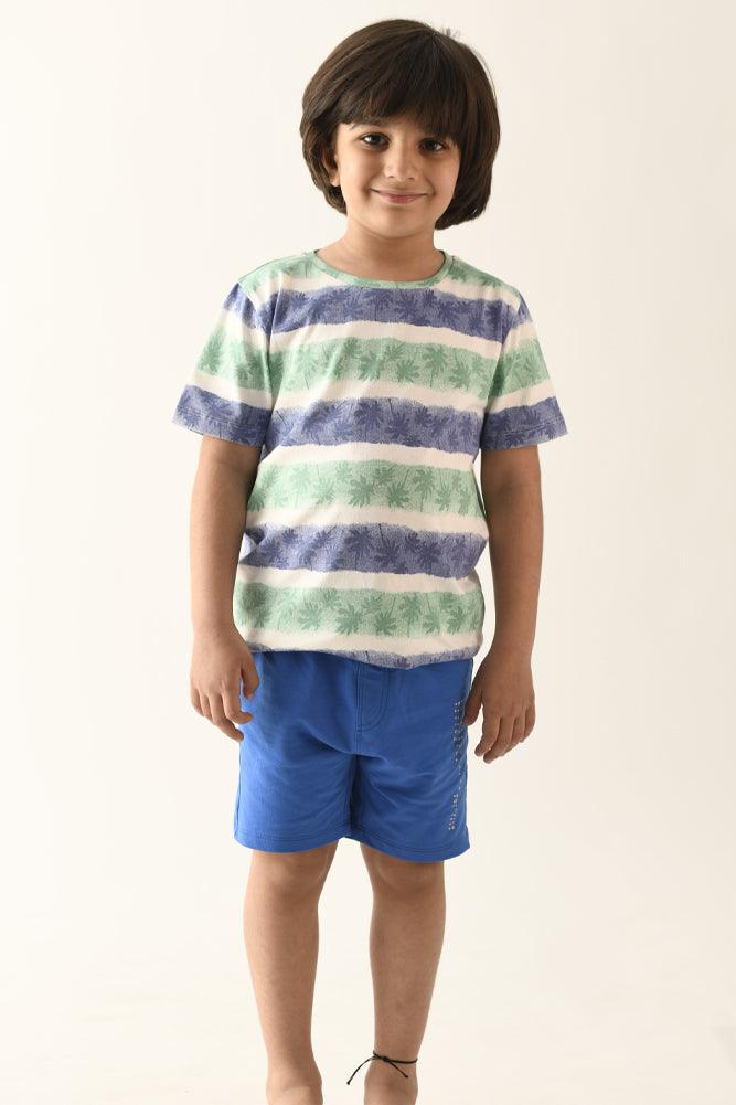 PALM TREE SUMMER BLUE BOYS SHORTS SET - WHITE / BLUE - Anthrilo Design House