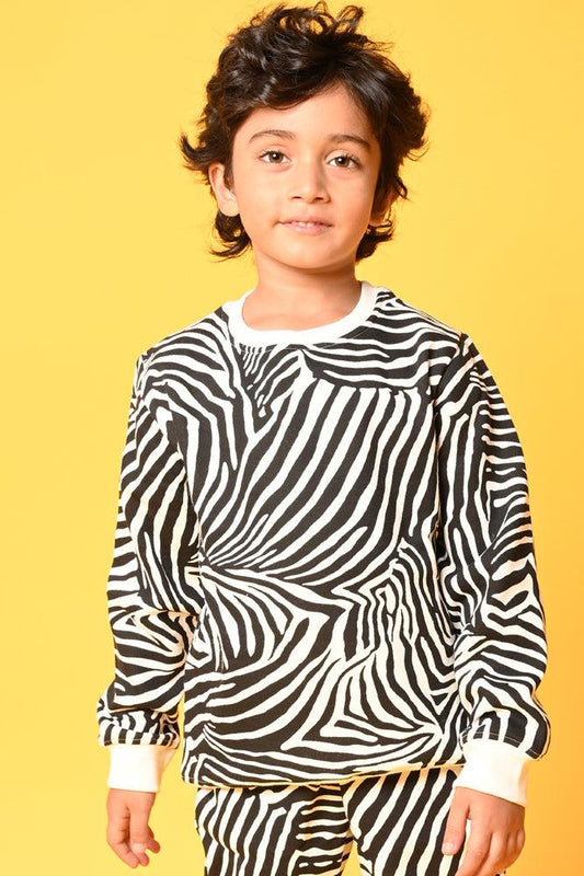 ZEBRA STRIPE FLEECE BOYS SWEATSHIRT - WHITE - Anthrilo Design House